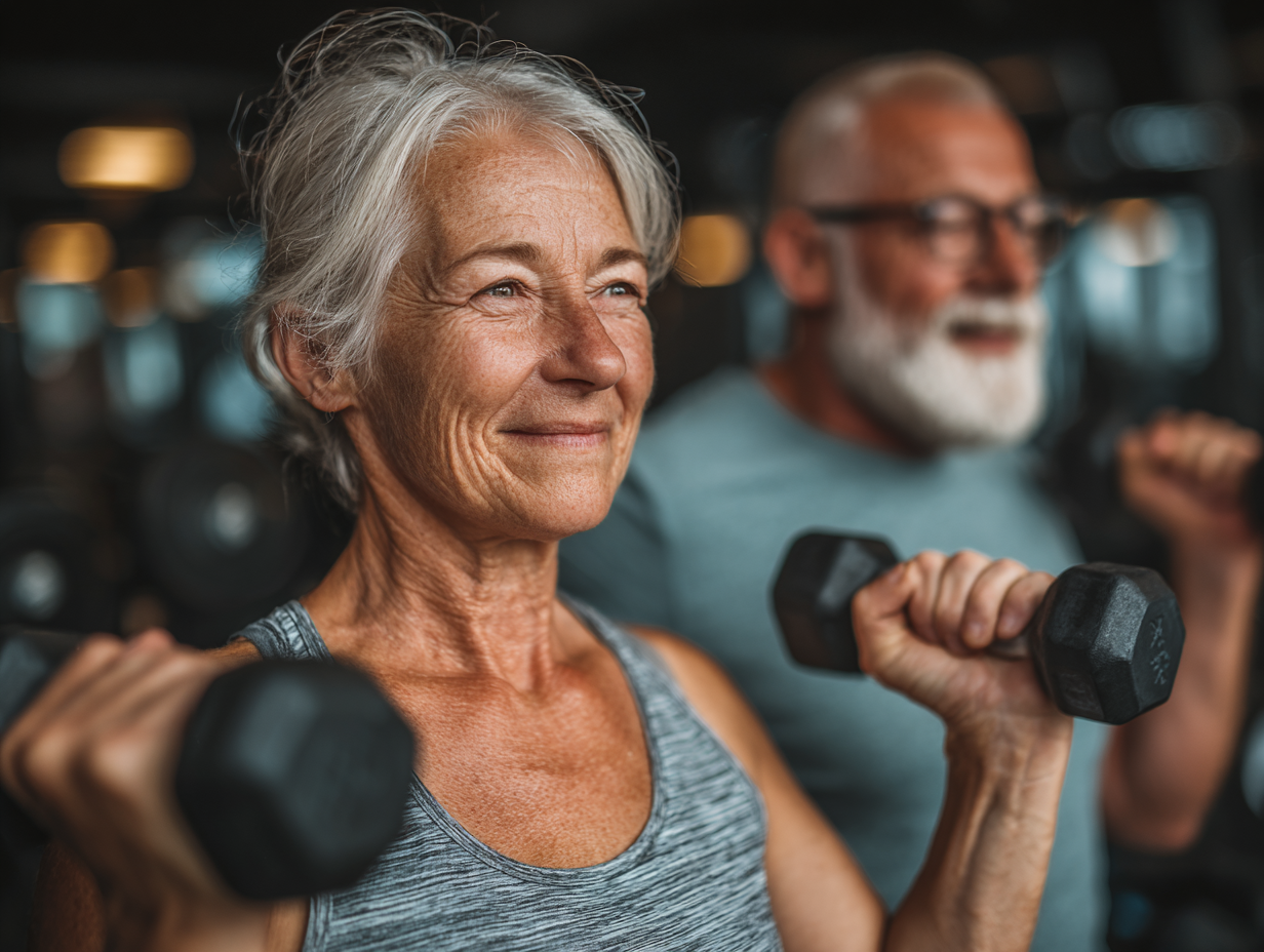 Tabiatda mashq qilayotgan katta yoshli odamlar